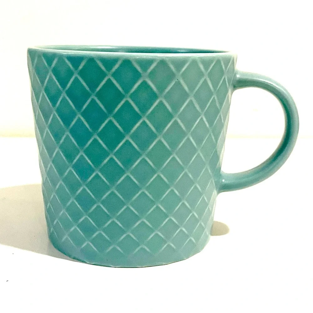 IKEA Ceramic Teal Diamond-Pattern Textured Mug
